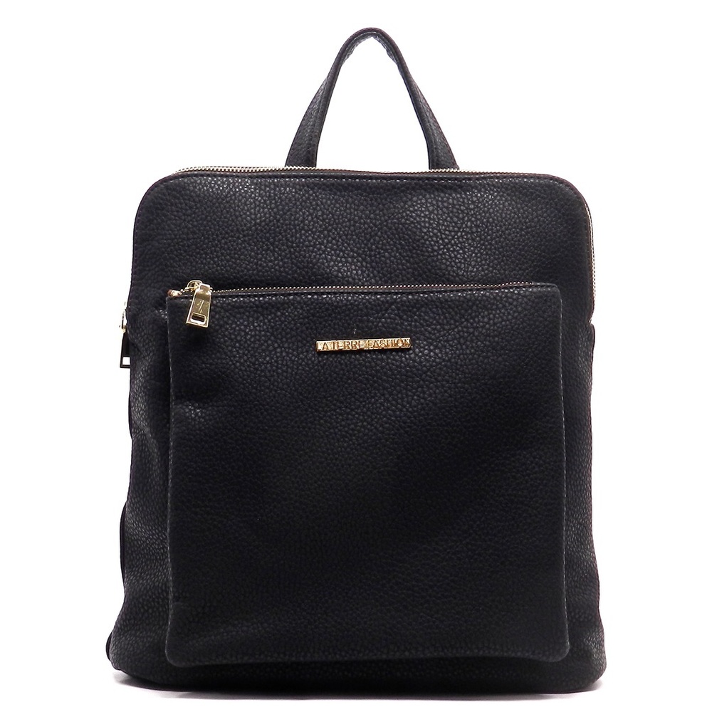 Black faux leather backpack